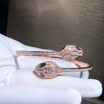 [Amore Jewelry]SERPENTI BRACELET PINK GOLD MALACHITE DIAMOND DOUBLE SNAKE