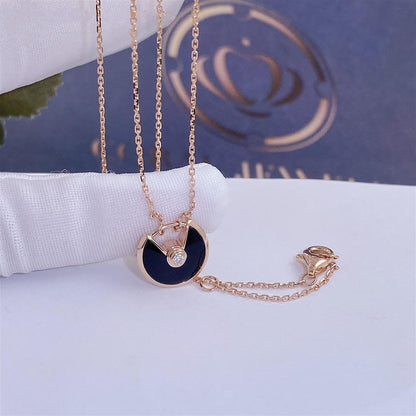 [Amore Jewelry]AMULETTE ROSE GOLD ONYX NECKLACE