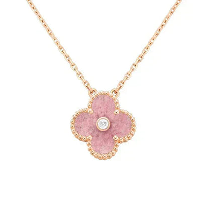 [Amore Jewelry]CLOVER 15MM DIAMOND RHODONITE NECKLACE