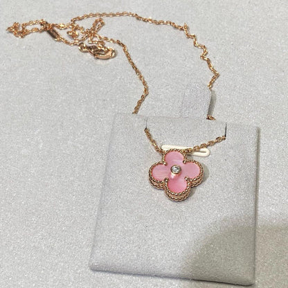 [Amore Jewelry]CLOVER 15MM DIAMOND PINK MOP NECKLACE