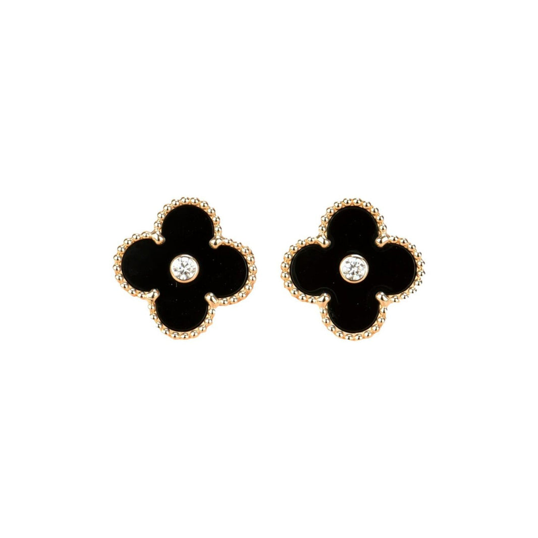 [Amore Jewelry]CLOVER MEDIUM 1 MOTIFS ONYX DIAMOND EARRINGS