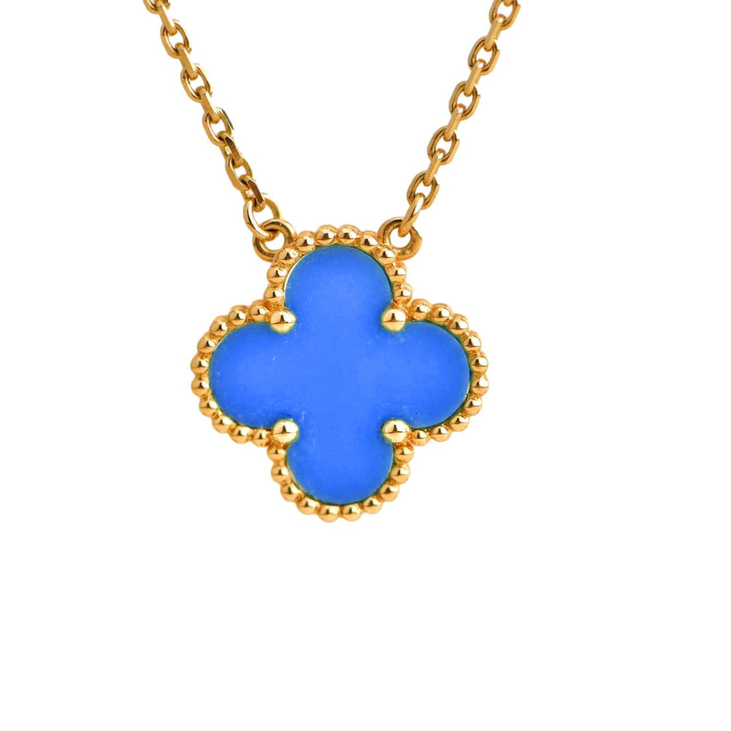 [Amore Jewelry]CLOVER 15MM BLUE AGATE NECKLACE
