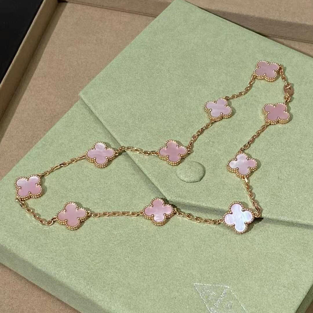 [Amore Jewelry]CLOVER 10 MOTIFS PINK MOP NECKLACE