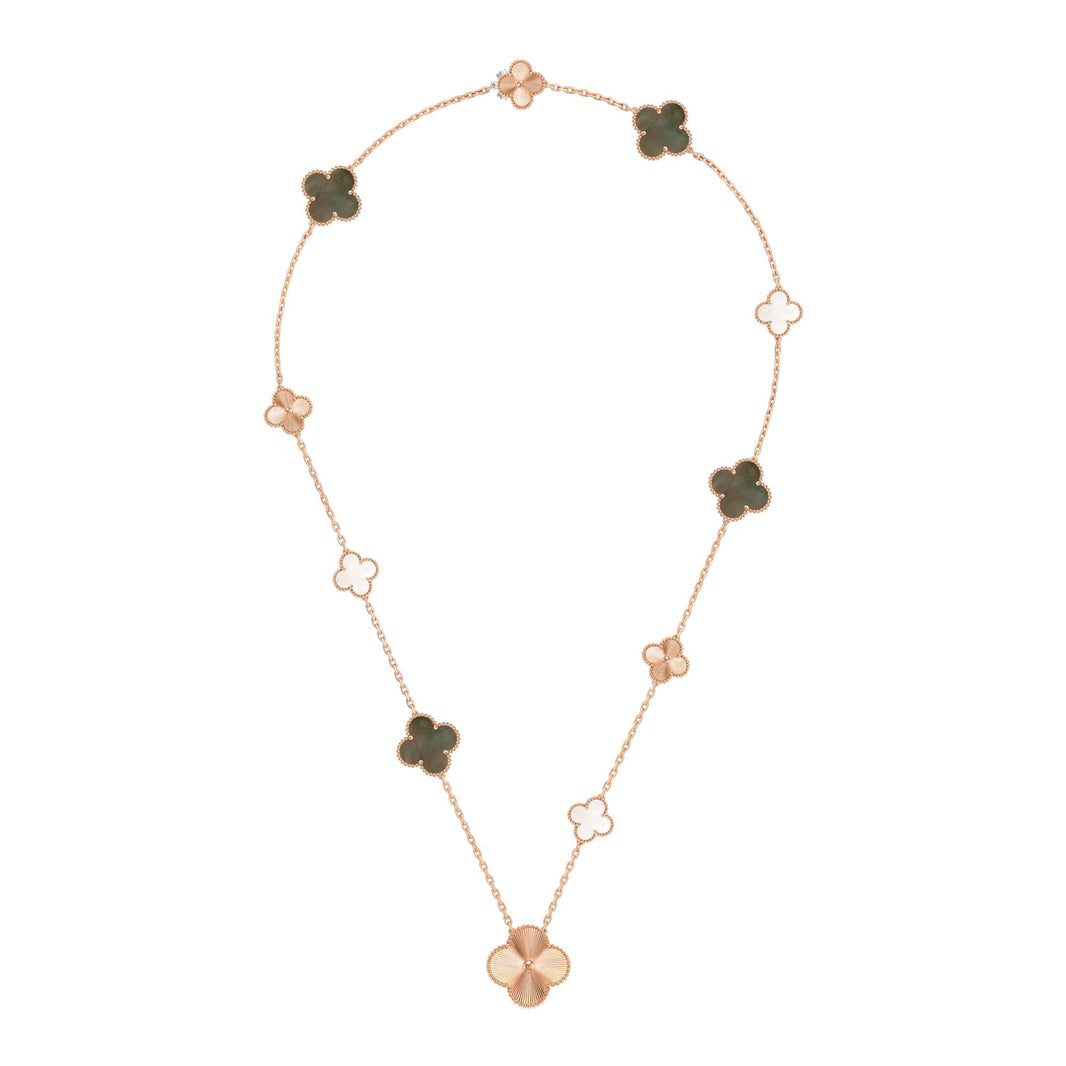 [Amore Jewelry]DETACHABLE CLOVER 15(11+4) FLOWER ROSE GOLD NECKLACE SET