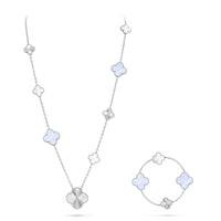[Amore Jewelry]DETACHABLE CLOVER 15(11+4) FLOWER SILVER NECKLACE SET
