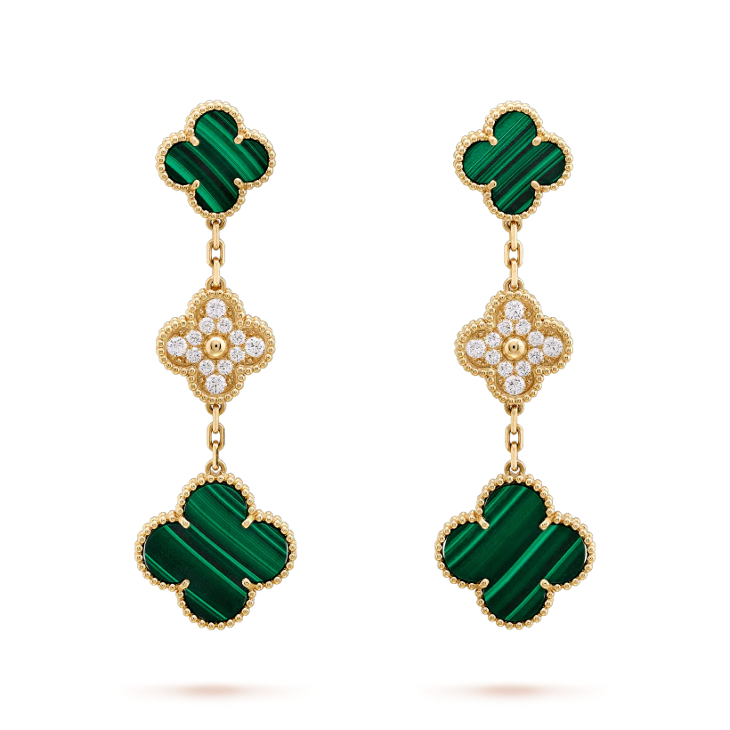 [Amore Jewelry]CLOVER EARRINGS GOLD MALACHITE DIAMOND 3 MOTIF