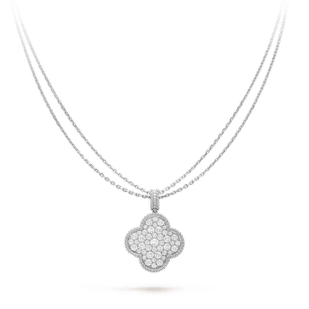 [Amore Jewelry]CLOVER 25MM SILVER FULL DIAMOND BIG CLOVER NECKLACE