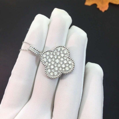 [Amore Jewelry]CLOVER 25MM SILVER FULL DIAMOND BIG CLOVER NECKLACE