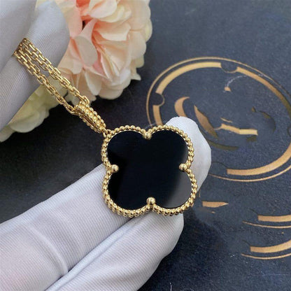 [Amore Jewelry]CLOVER 25MM GOLD ONYX BIG CLOVER NECKLACE