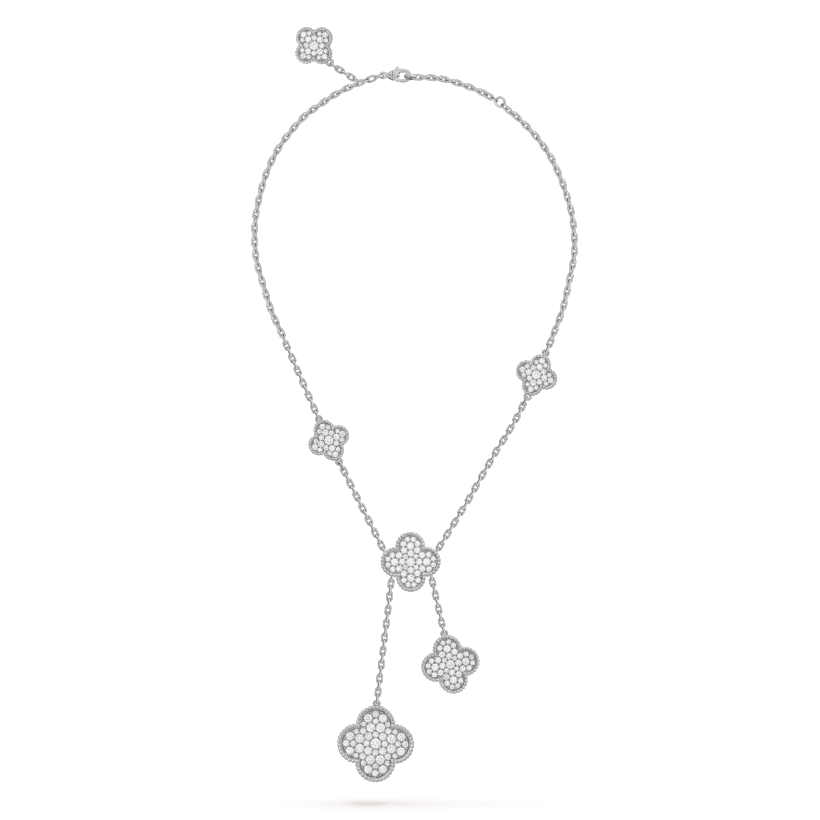 [Amore Jewelry]CLOVER 5 MOTIFS SILVER DIAMONDS NECKLACE