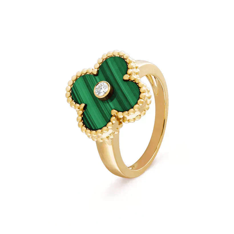[Amore Jewelry]CLOVER MALACHITE RING GOLD DIAMOND