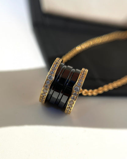 [Amore Jewelry]ZERO 1 BLACK CERAMIC DIAMOND PINK GOLD NECKLACE