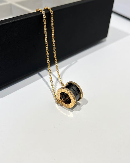 [Amore Jewelry]ZERO 1 BLACK CERAMIC DIAMOND PINK GOLD NECKLACE