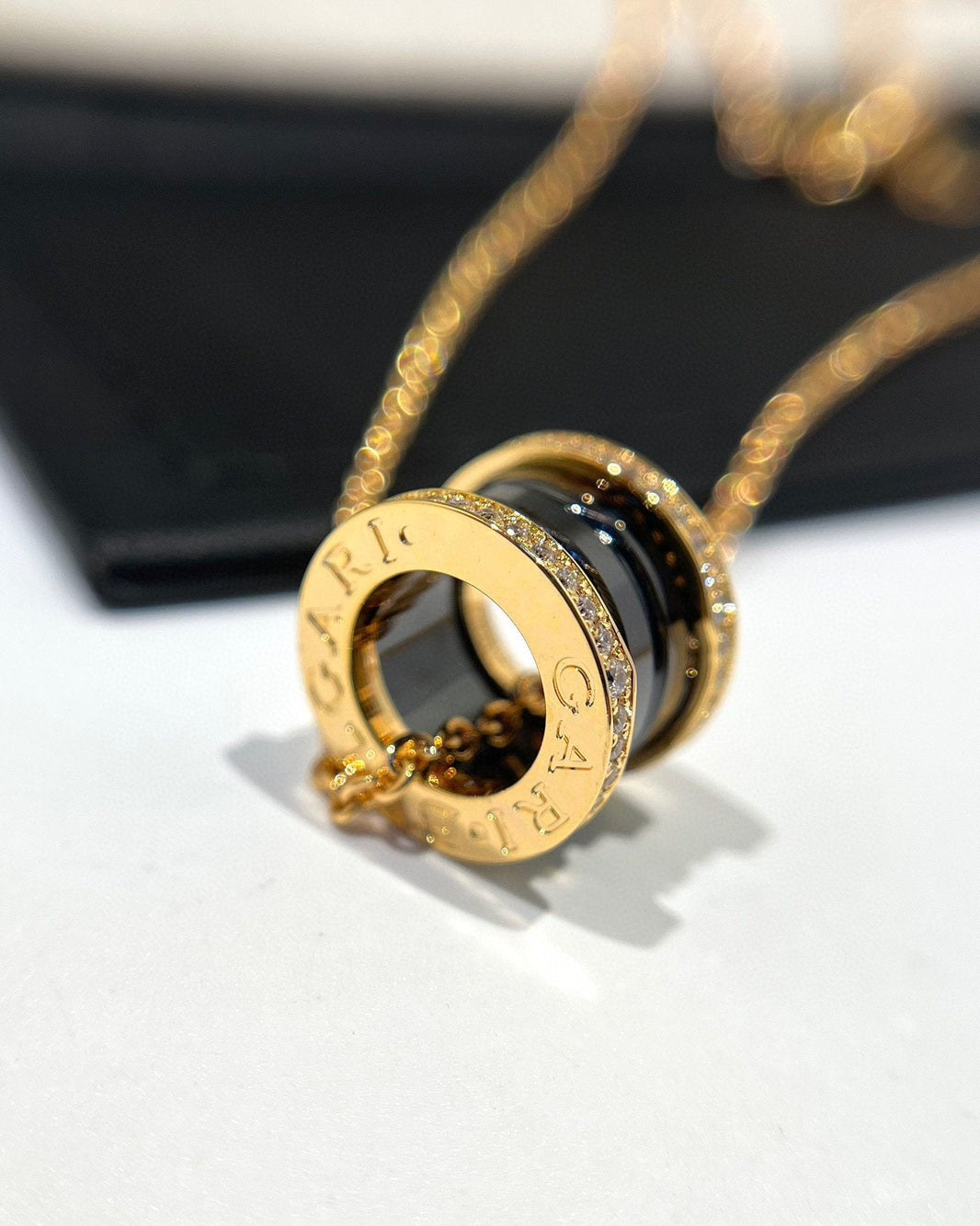 [Amore Jewelry]ZERO 1 BLACK CERAMIC DIAMOND PINK GOLD NECKLACE