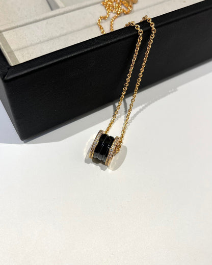 [Amore Jewelry]ZERO 1 BLACK CERAMIC DIAMOND PINK GOLD NECKLACE