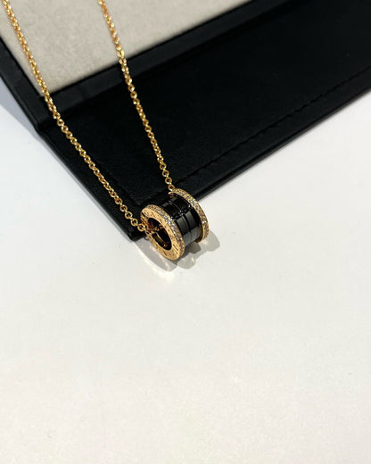 [Amore Jewelry]ZERO 1 BLACK CERAMIC DIAMOND PINK GOLD NECKLACE